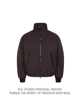 XOL 潮牌美式双拉链飞行员立领短款棉服男女宽松百搭保暖夹棉外套