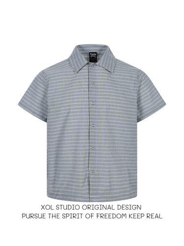 美式复古格纹肌理短袖衬衫