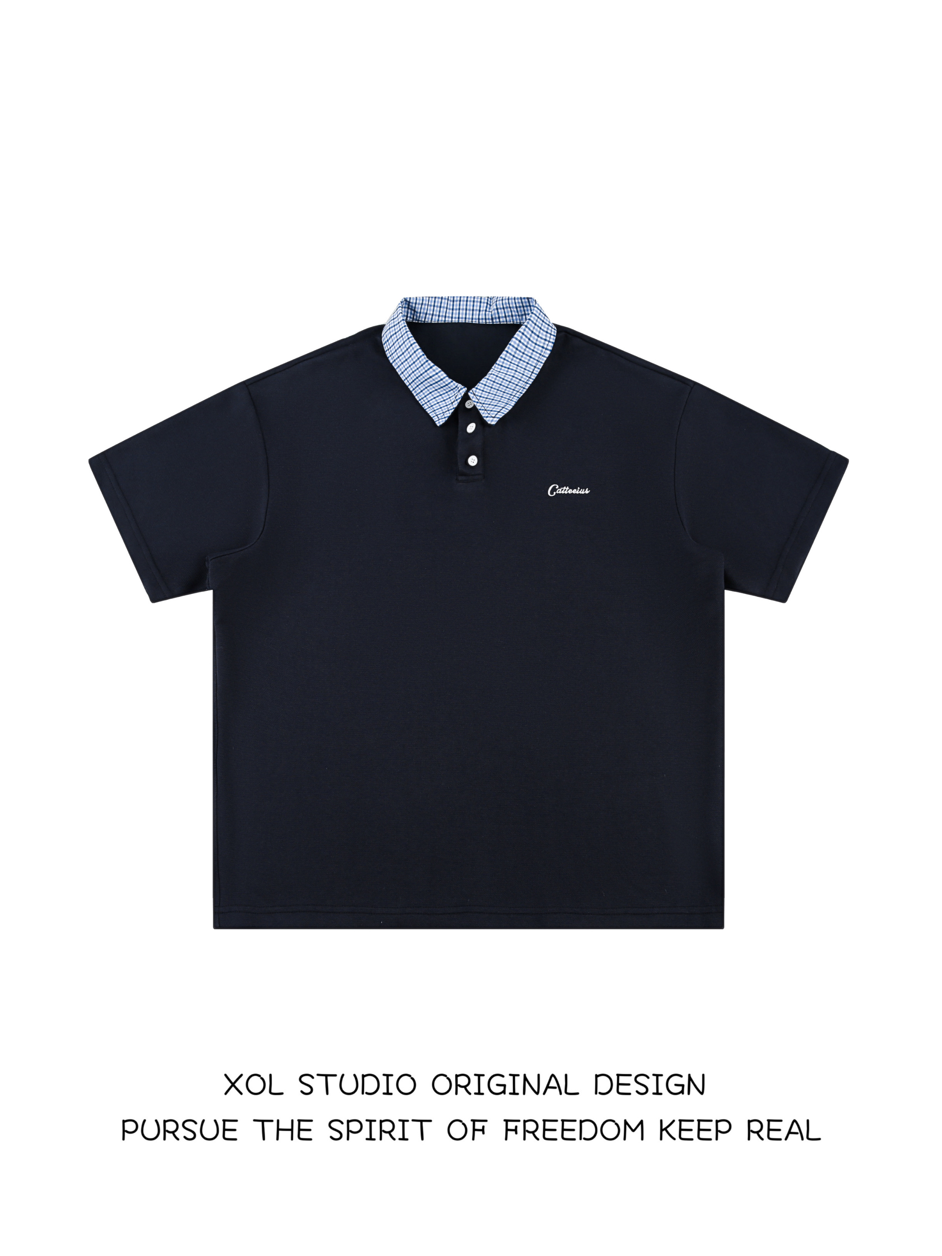 学院风拼接撞色格子短袖