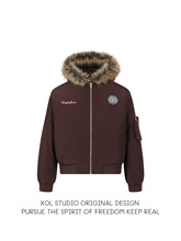 XOL 冬季新款胸章刺绣座山雕毛领棉服男女加厚保暖潮牌派克服外套
