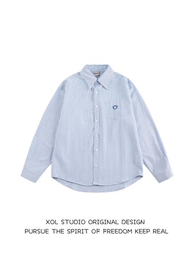 笑脸刺绣长袖衬衫日系潮牌