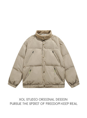 XOL 冬季设计感复古重磅加厚棉衣外套男多口袋宽松加棉保暖面包服