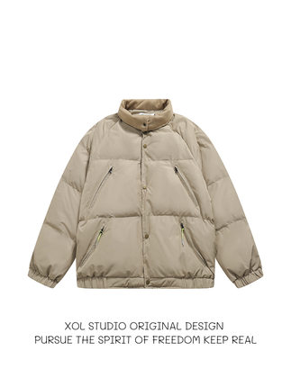 XOL 冬季设计感复古重磅加厚棉衣外套男多口袋宽松加棉保暖面包服