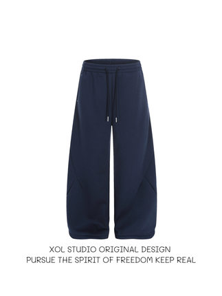 XOL 冬季美式慵懒松弛感加绒运动卫裤男女宽松直筒垂感解构阔腿裤