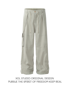 XOL 日系复古直筒大口袋抽绳灯笼裤男宽松垂感拖地街头潮牌工装裤