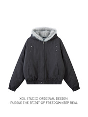 XOL 毛领座山雕服加绒加厚外套男cleanfit小众潮牌设计感痞帅棉服