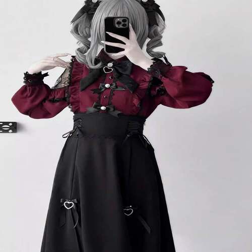 甜心邂逅日系量产型洛丽塔蕾丝花边衬衫高腰半身裙两件套套装女