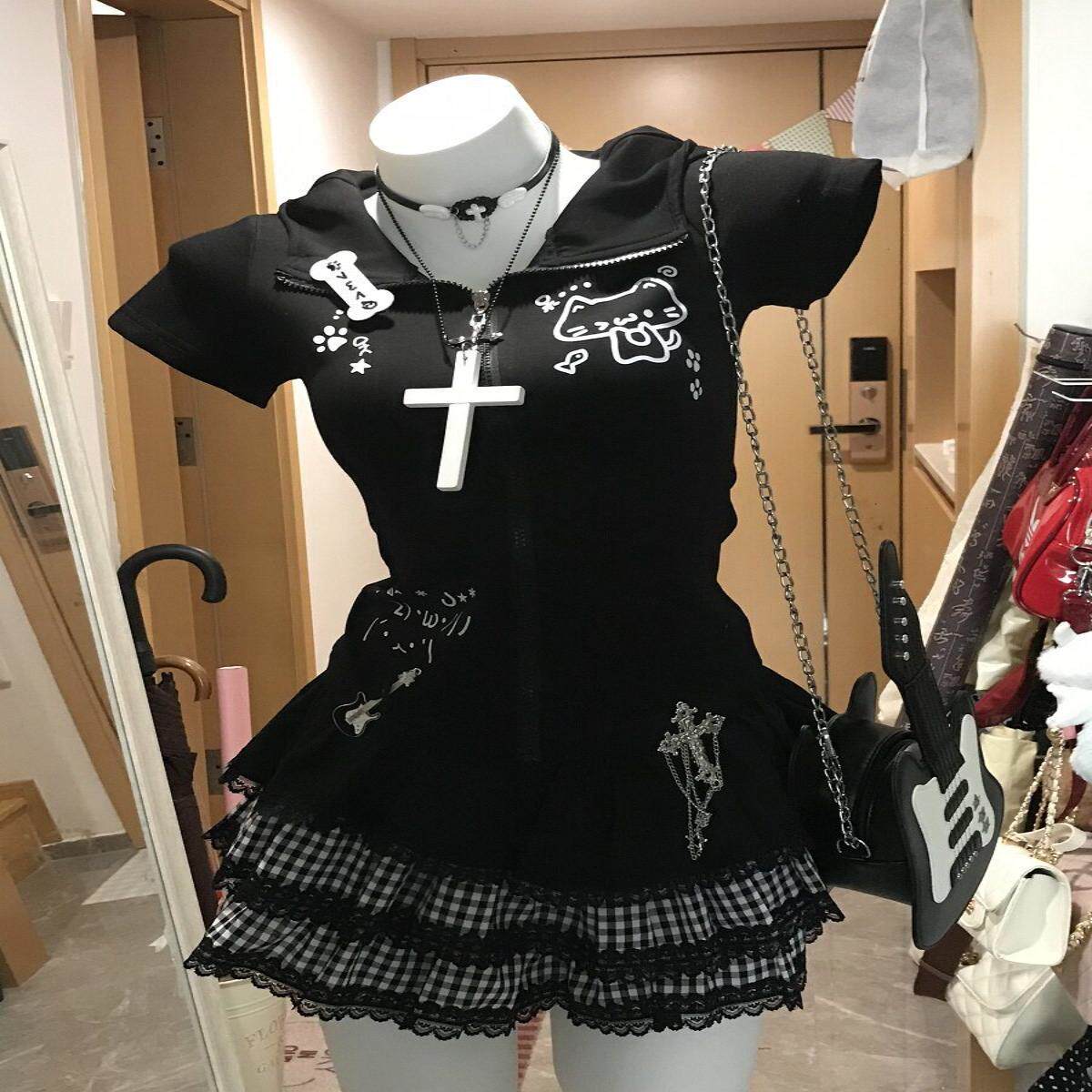 日系可爱亚文化套装夏日宅系连帽lolita洛丽塔/