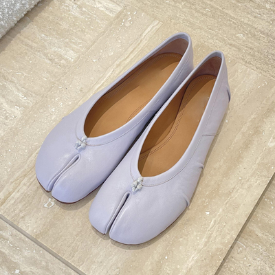 褶皱紫色分趾鞋女 2025春新款猪蹄tabi芭蕾舞单鞋羊皮浅口平底鞋
