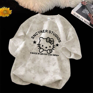 中大童扎染纯棉短袖t恤男女童夏季ins港风日系儿童圆领百搭上衣