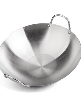 不锈钢炒锅特厚34-70CM齐全特大双耳圆底爆炒鼎商用食堂农村大锅