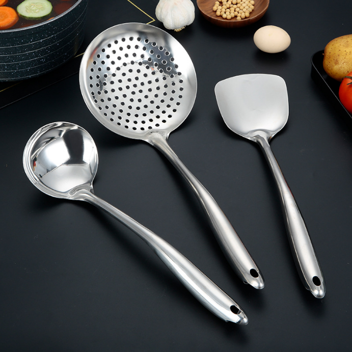 不锈钢锅铲厨房无磁炒菜铲子勺子厨具空心柄加厚锅铲汤勺漏勺家用