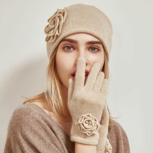 山羊绒玫瑰花帽子手套套装送礼盒