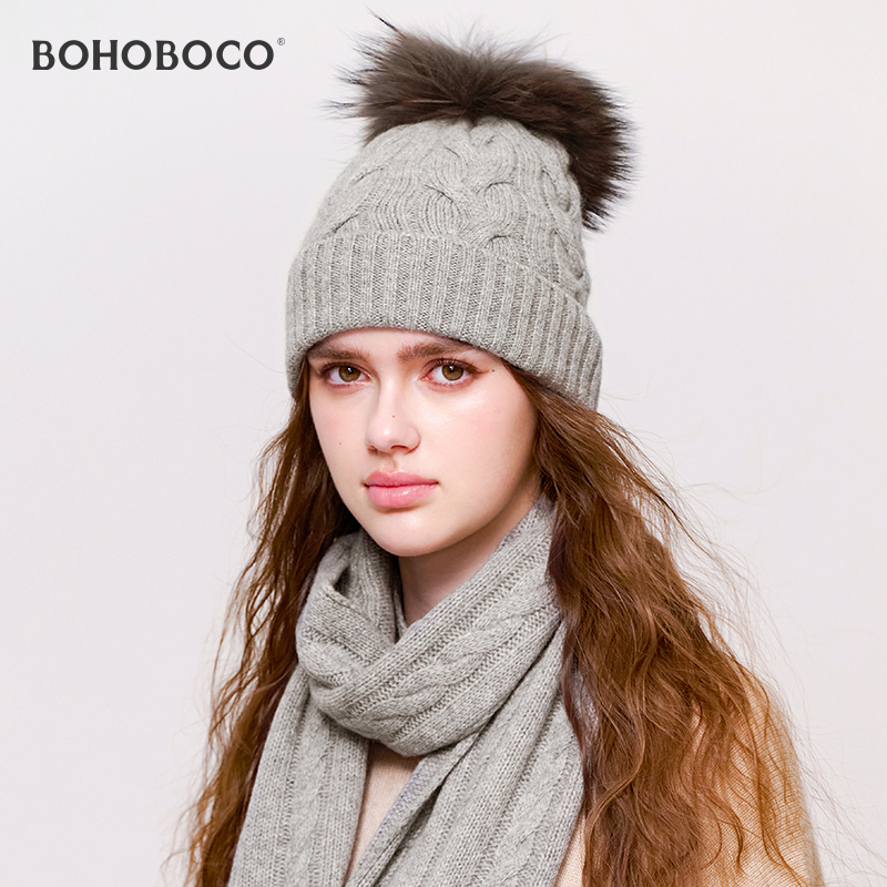 真毛球山羊绒帽子女士秋冬季