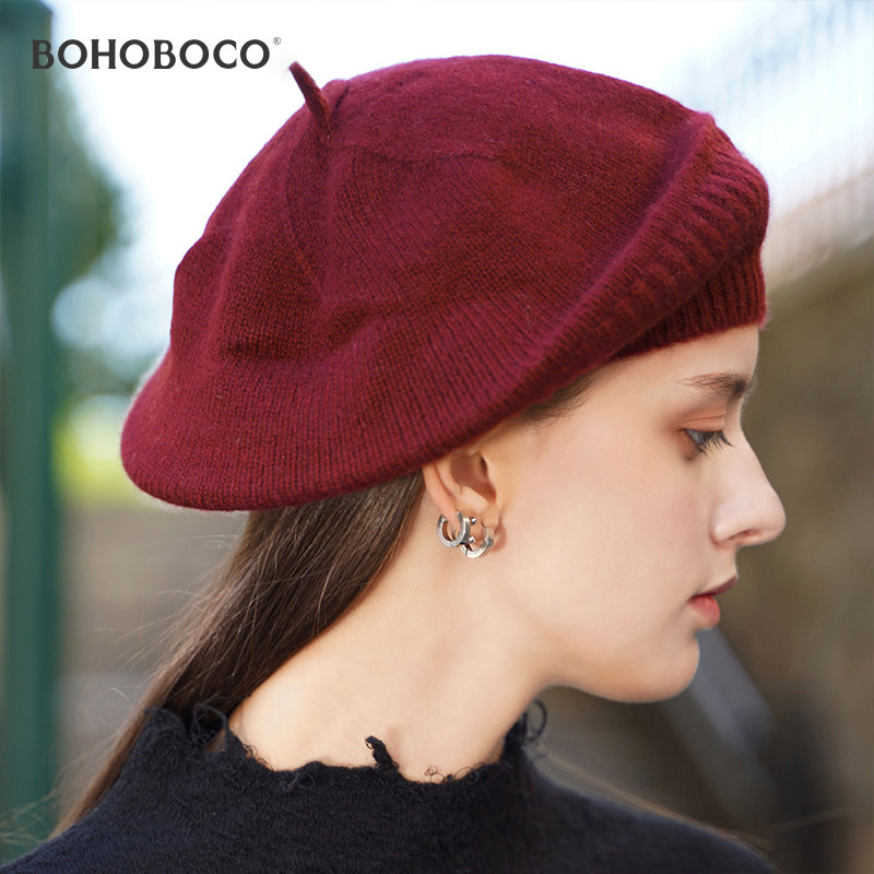 羊绒贝雷帽子冬季英伦复古