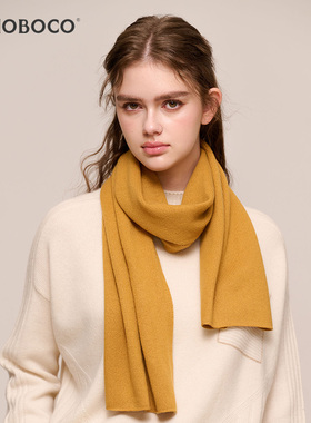 100%山羊绒围巾女冬季保暖纯色高级简约针织小围脖新年礼物送礼盒