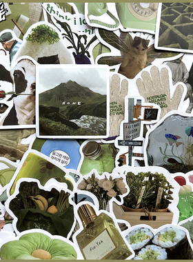 60张小清新简约ins风绿色系贴纸手帐本装饰diy手机壳ipad防水贴画