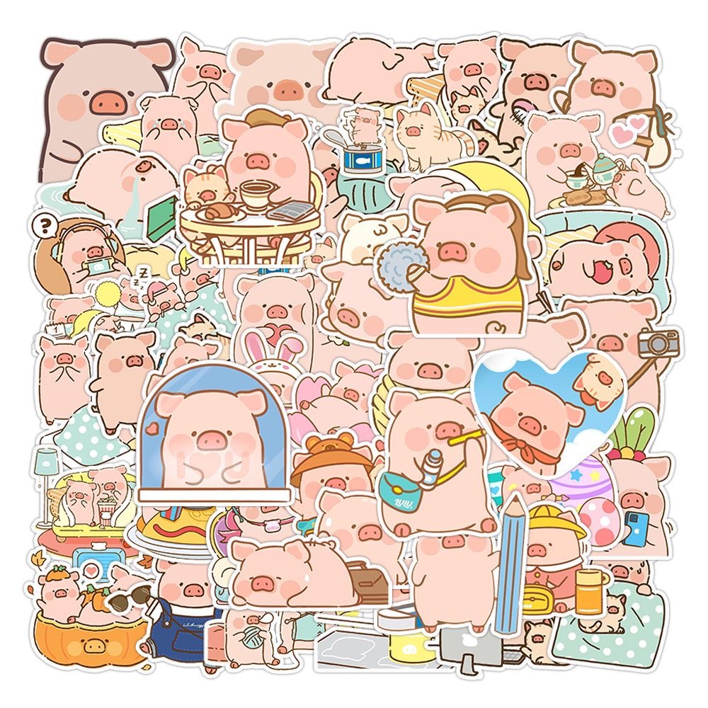 290张 LULU猪贴纸粉色小猪动物可爱滑板文具手机壳平板装饰贴画