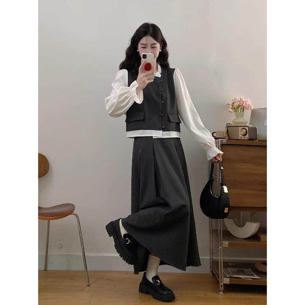 高级西装大码感一整套梨型裙灰色胖巨显瘦mm搭配开春2026女装套装