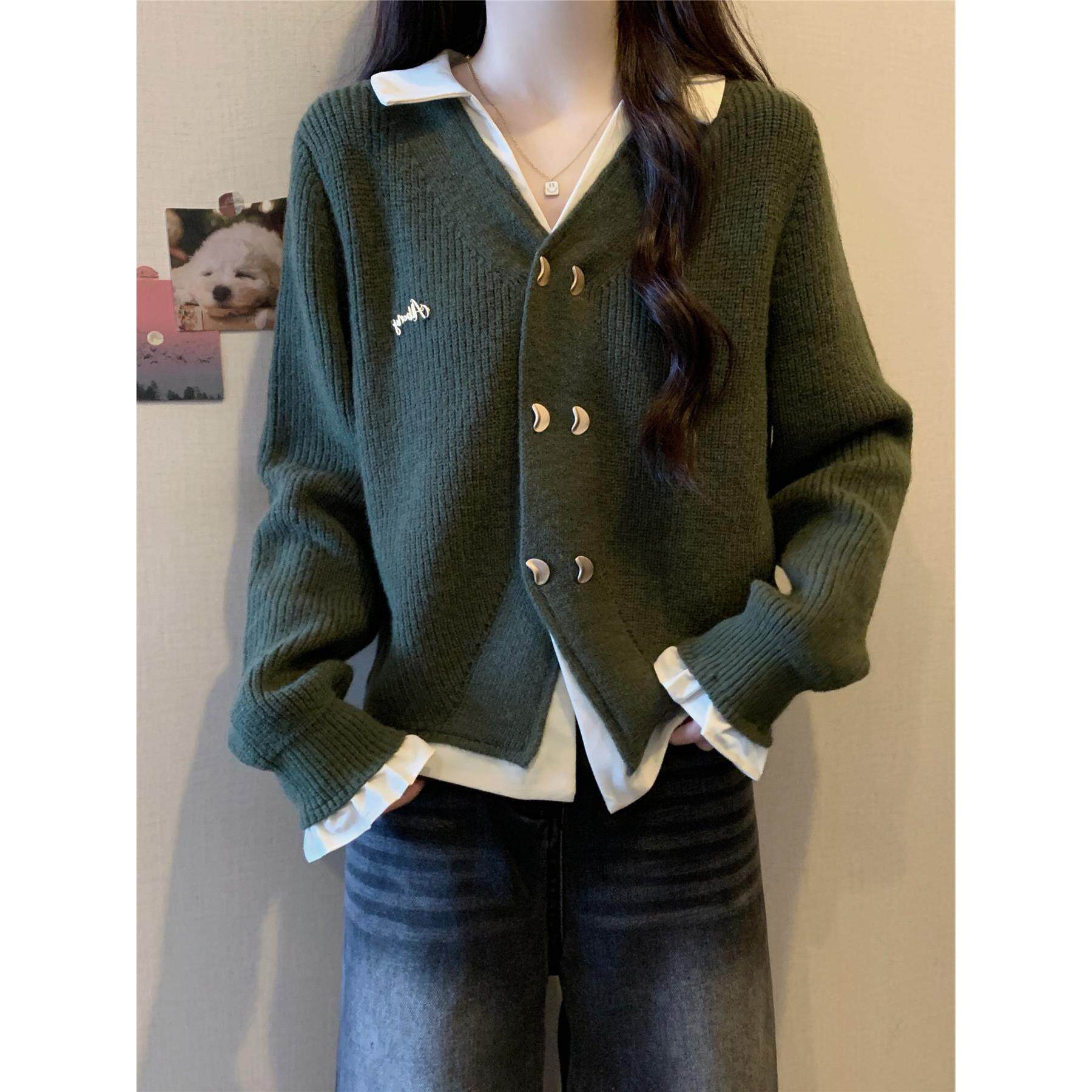 假胖打底两件mm春秋女装肚子毛衣外套上衣女遮衫显瘦针织衫冬大码