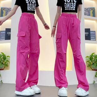 夏季休闲2025裤子冰丝速高腰工装裤运动裤爆款新款宽松女装女款干