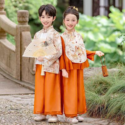 套装秋季男女2025服新唐装男表演改良式款国风中式汉服女童新款
