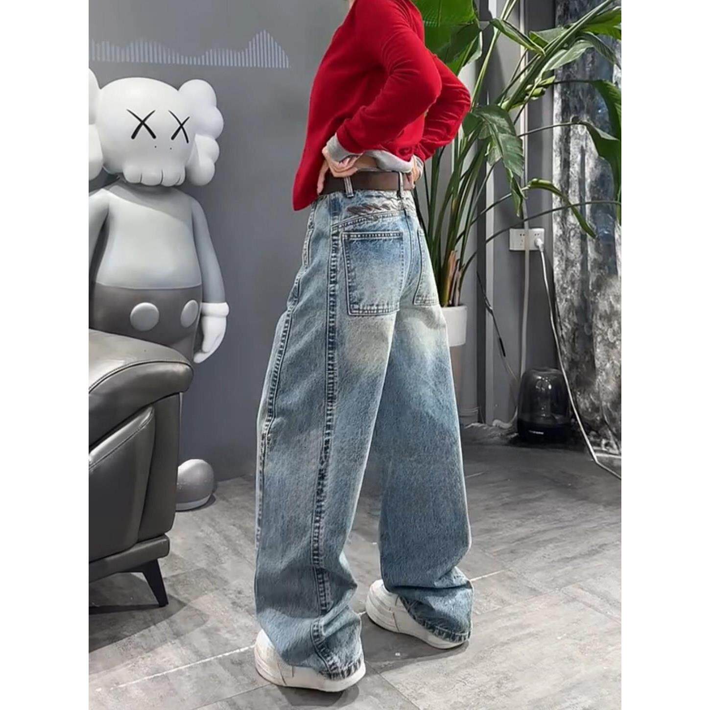 女牛仔裤大码直筒小个子显瘦春季新款阔腿弯刀裤胖2026美式mm裤子
