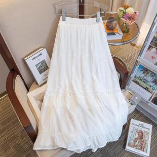 字mm好看大码巨蛋糕裙中长款女胖半身裙白色a显瘦高的腰法式春季