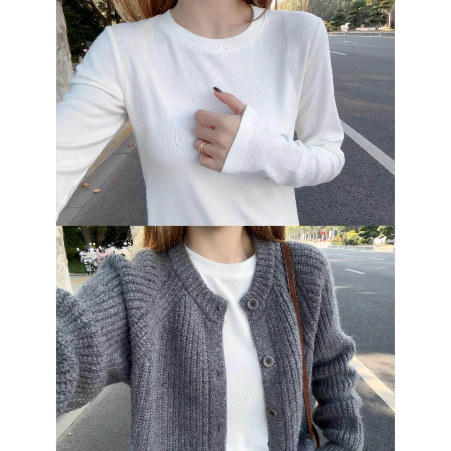 T恤2026女圆领纯棉白色正肩百搭长袖上衣秋冬春季磨毛内打底衫搭