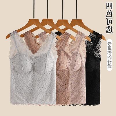 女胸垫背心一体加绒秋冬季吊带高弹带内内衣蕾丝性感搭加厚保暖