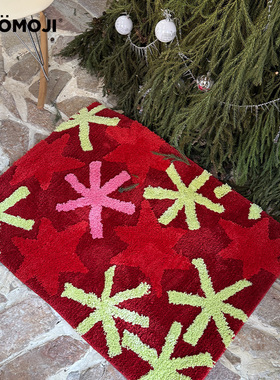 WOOMOJI原创烟花星星地毯客厅沙发进门红色地脚垫圣诞新年礼物