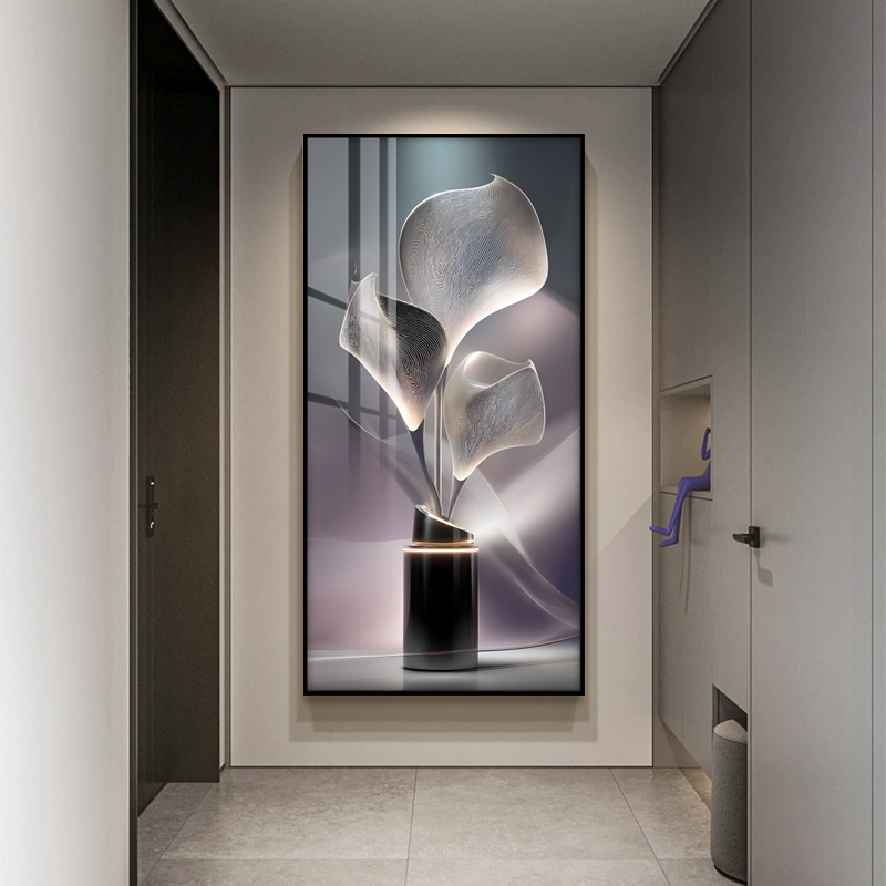 led带灯轻奢入户玄关装饰画走廊过道挂画简约壁画高级感百年好合