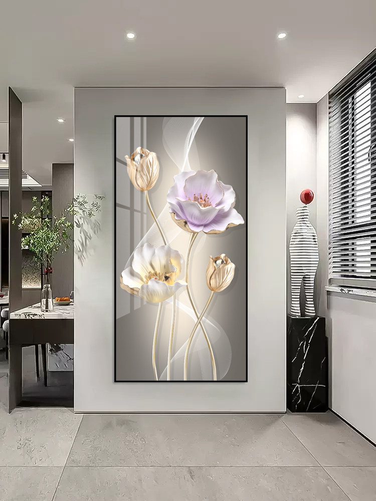 荷花玄关装饰画 画轻奢高档走廊走道灯壁画 画入户房间口玄幻郁金