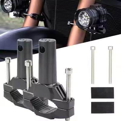 电动摩托车通用改装前避震减震扩展LED射灯支架保险杠铝合金管夹