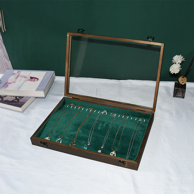胡桃色首饰盒防尘戒指手链手镯收纳盒带盖防氧化饰品盒项链展示架