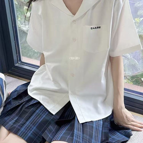 日系原创JK制服衬衫女学院风夏季新款刺绣衬衣宽松基础款白色上衣