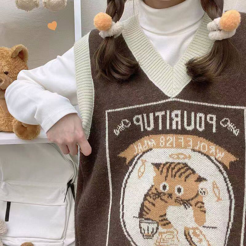 起司猫针织马甲女外穿秋冬2026秋冬新款V领无袖毛衣女叠穿马夹女