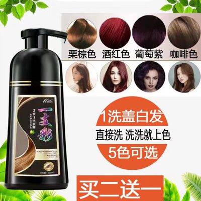 一枝冼彩染发剂局头膏纯植物妈妈盖白发洗头一洗彩洗发水染色上色
