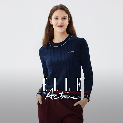 ELLEActive撞色针织圆领上衣