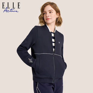 休闲棒球服高级感花卉印花运动外套拉链开衫 新款 Active女装 ELLE