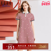 ELLE 裙子女 中长款 Active菱纹撞色连衣裙修身 显瘦polo领运动短袖