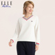 V领长袖 简约时尚 T恤白色运动休闲上衣女宽松 Active秋冬新款 ELLE