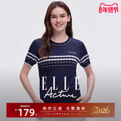 ELLE t恤女宽松显瘦上衣 透气短袖 Active高级感立体条纹针织衫 夏季