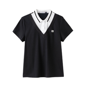 ELLE Active假两件拼接polo衫上衣女2024夏季新款设计感短袖t恤