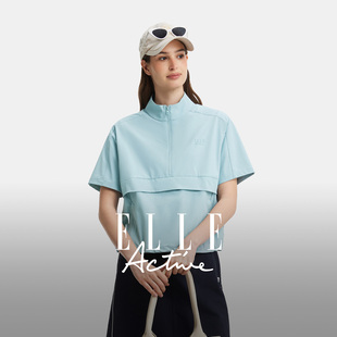 T恤女透气梭织半袖 ELLE 立领短袖 潮搭半开襟拉链式 上衣 Active时尚
