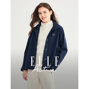 ELLE Active户外休闲风衣短外套女设计感立领防风夹克连帽上衣
