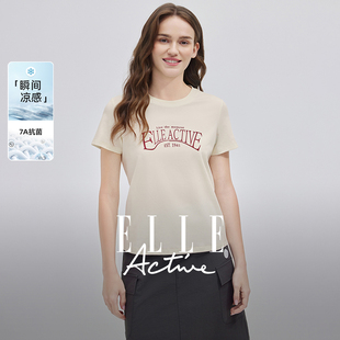 Active凉感运动短袖 ELLE t恤女泽西风宽松字母印花上衣 7A抗菌