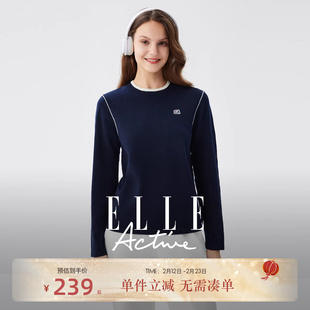 ELLE Active松驰户外运动毛衣女新款上衣撞色圆领针织衫休闲百搭