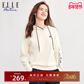 ELLE Active松驰感休闲运动连帽卫衣女2026春秋上衣套头帽衫 外套