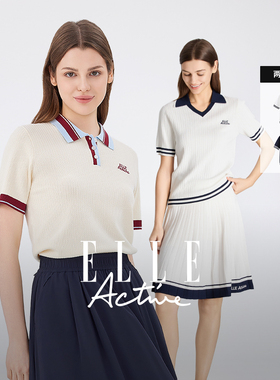 【轻氧夏日感】ELLE Active户外穿搭miu系运动短袖polo针织衫t恤